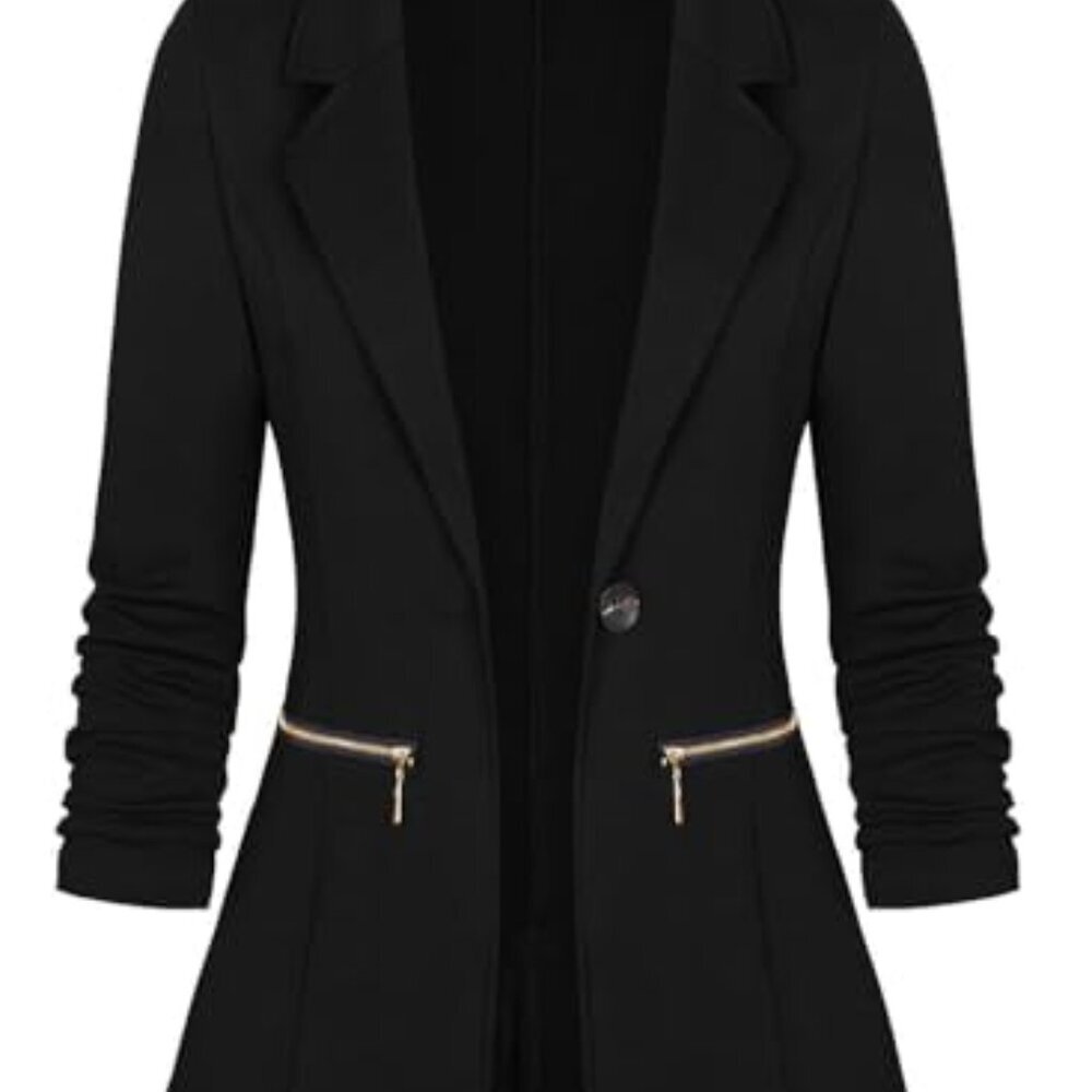 Long Sleeve Blazer Open Front Cardigan Jacket Work Office Coat Classic Chic - Picture 2 of 8